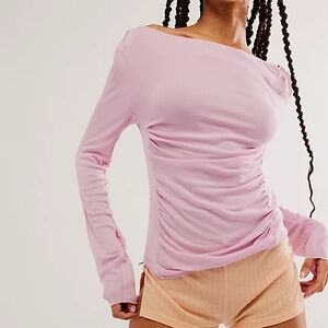 Free People Light Pink Long Sleeve Top